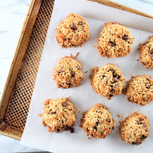 chocolate chip snowball cookies pan | Milk & Honey Nutrition chocolate chip coconut cookies
