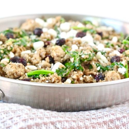 cranberry quinoa veggie saute 3 | Milk & Honey Nutrition one pan meal with quinoa cranberries and spinach