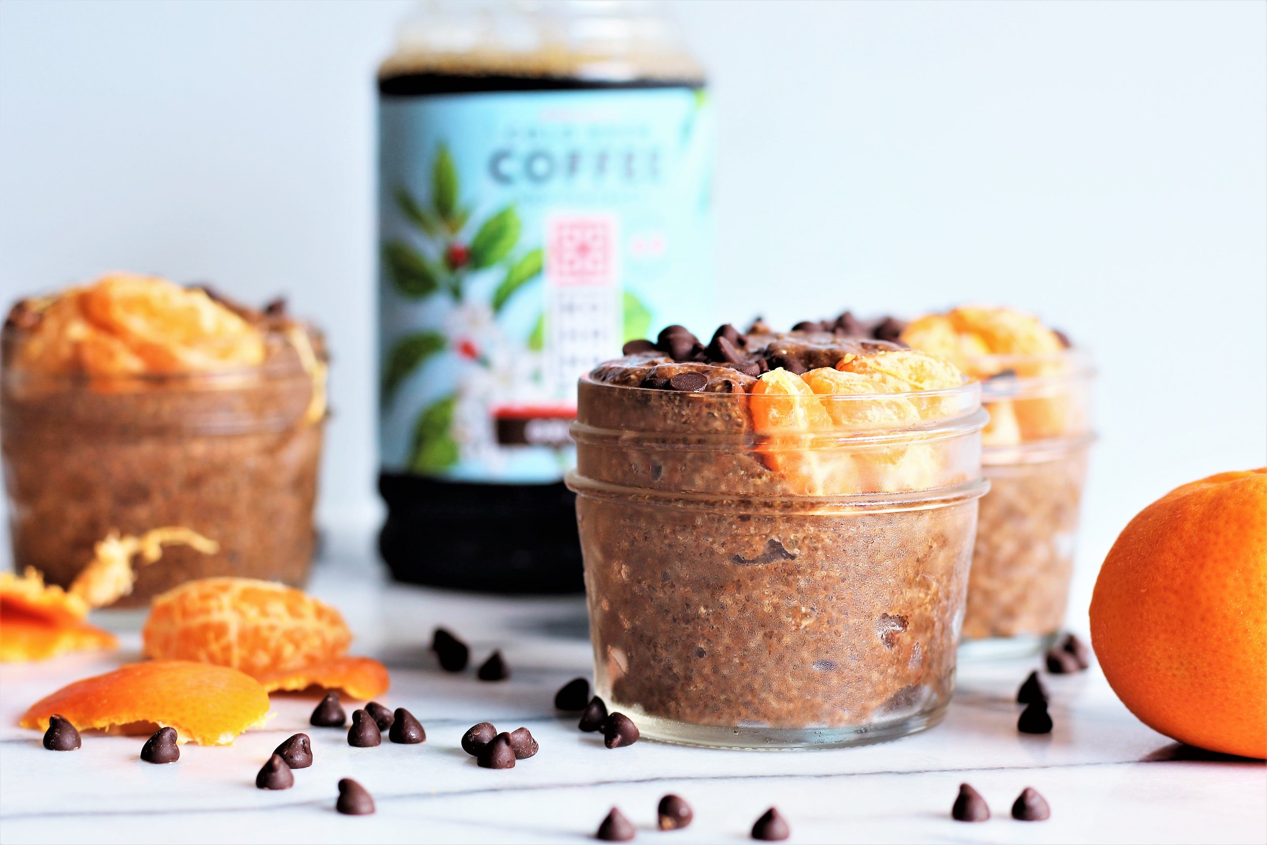 orange mocha chia pudding with kohana and chocolate chips