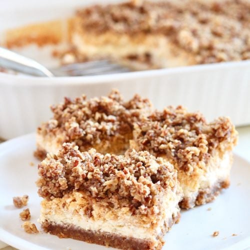 Gluten-Free Pumpkin Cheesecake Bars with Oatmeal Crust 10 | Milk & Honey Nutrition layered cheesecake bars gluten free