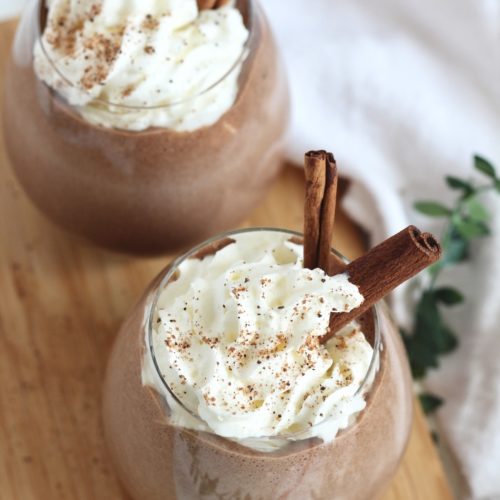 chocolate eggnog 1 | Milk & Honey Nutrition flatlay chocolate eggnog with whipped cream