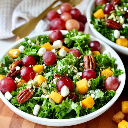 harvest salad 3 | Milk & Honey Nutrition harvest salad with butternut squash grapes goat cheese and pecans