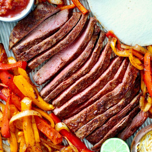 sheet pan steak fajitas 3 | Milk & Honey Nutrition easy sheet pan steak fajitas with bell peppers and onions